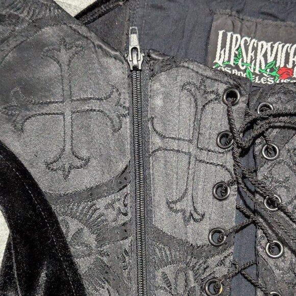 Vintage Lip Service Velvet Cathedral Peplum Bustier Black Medium - Picture 10 of 11